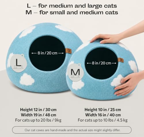 Cat Cave Merino Wool Bed for Indoor Cats (Nap Blue / Large)