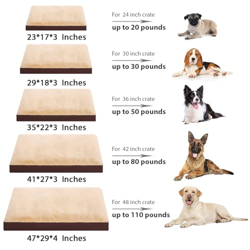 Waterproof Large Dog Bed for Crate with Washable Cover (35.0"L x 22.0"W x 3.0"Th / Brown)