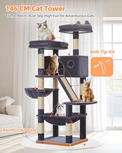 Sturdy Cat Tree (Smoky Gray / 57.5 Inches)