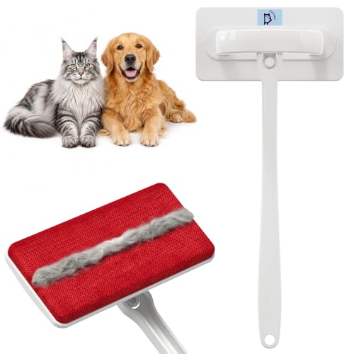 Reusable Pet Hair Remover Brush for Furniture (White+Red / Extra-Large)
