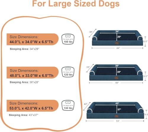 Orthopedic Dog Bed for Jumbo Dogs (Navy Blue / 48.0"L x 33.0"W x 6.5"Th)