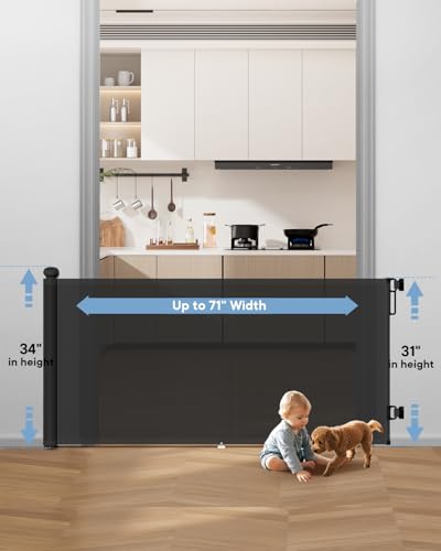 Extra Wide Retractable Baby Gate 71" Wide Fits Large Opening Black (Black / 34" Tall x 71" Wide)
