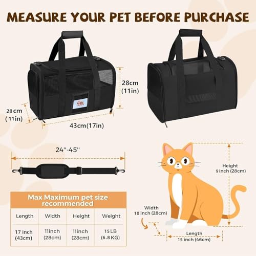 Soft Cat Carrier with Detachable Food Bowl (Black / 17.0"L x 12.0"W x 11.0"H)