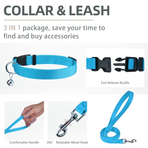 Dog Harness Collar and Leash Set No Pull for Small Medium Sized (Solid LightBlue / M (CHEST 16"-18"))