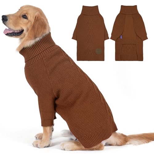 Dog Sweater Long Sleeve Warm Knit Sweaters for Large Dogs Boy Girl (Brown / XX-Large)