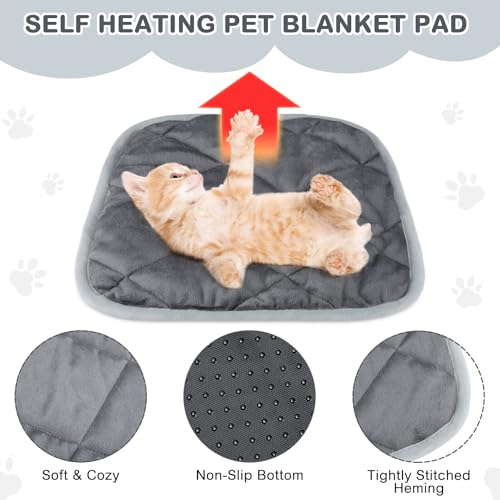 4 Pack Self Heating Cat Pad Self Warming Dog Mat Reflects Body Heat Extra Warm Thermal Pet Pad Washable Dog Cat Bed Crate Bed Mat Blanket (16 x 16 Inch / Gray)