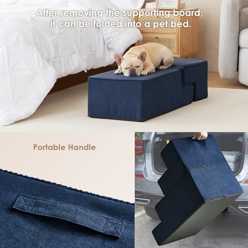 Dog Stairs for Bed 20" H (Navy / Extra Wide 16.5" x 28" x 20")