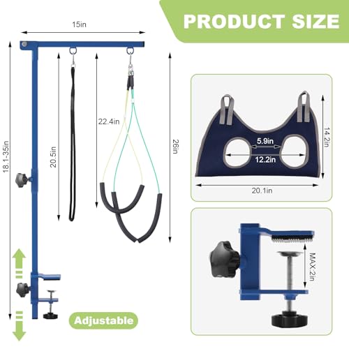 Home Dog Grooming Table Arm with Hammock 35" Height Adjustable Dog Grooming Arm with Clamp No (Blue / Small/Medium)