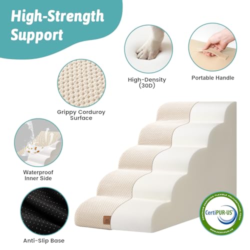 Wide Dog Stair for Small Dog 22.6" H (Beige / Wide:17.7"x33"x22.6")