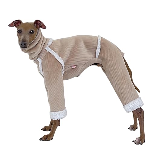 D Doggy Star Italian Greyhound Cold Weather Coat Warm Fleece Corduroy Sweater Turtleneck Onesie Clothes Whippet for Dog (2XL / Corduroy Beige)