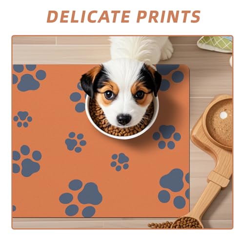 Pet Feeding Mat Dog Cat Food Mat Absorbent No Stains Quick Dry Rubber Bottom Anti (Orange-JY / 16"×24")