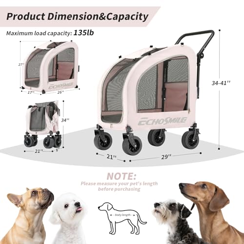 4 Wheel Pet Stroller for Dogs & Cats (Pink)