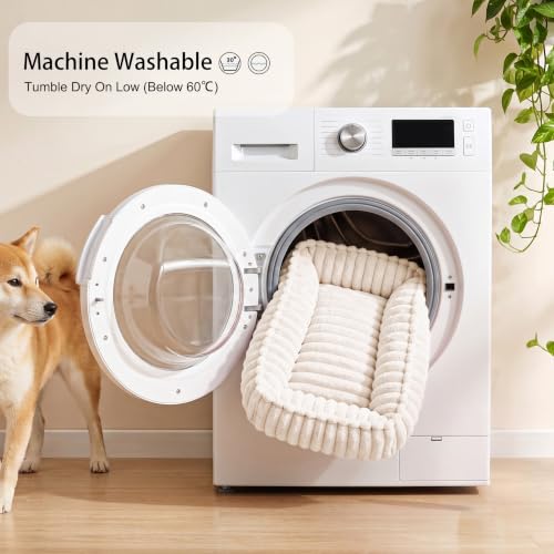 Medium Dog Bed Calming Cat Bed for Indoor Cats 24’’x20’’ Ivory (Ivory / 24"L x 20"W x 6"Th)
