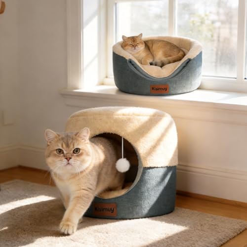 2-in-1 Foldable Cat Bed for Indoor Cats, Cat Cave & Sofa Bed (Grey / M-17.7" x 17.7" x 13.8"H)