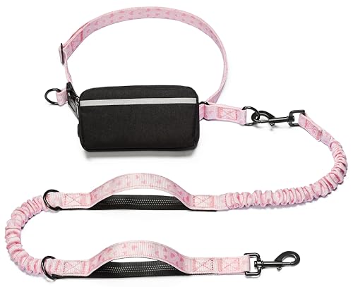 Hands Free Dog Leash with Zipper Pouch (pink heart / Large)