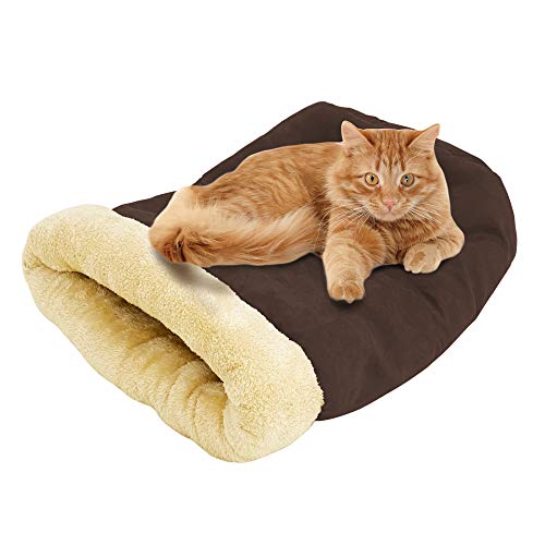 4 in 1 Self Warming Burrow Cat Bed Hideway Sleeping Cuddle Cave (Brown)