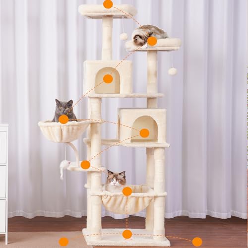 Cat Tree 70 inches Tall Cat Tower for Indoor Large Cats HCT032M (70.08 inch / Beige)