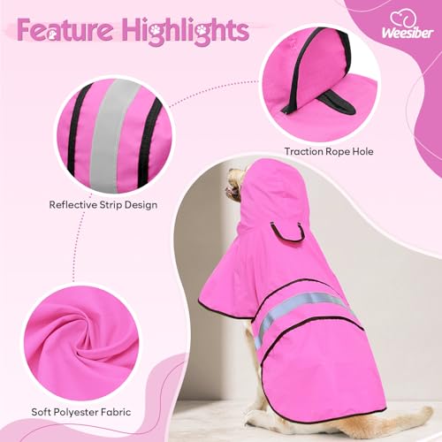 Dog Raincoat Waterproof Dog Rain Jacket with Leash Hole (Small / Pink)