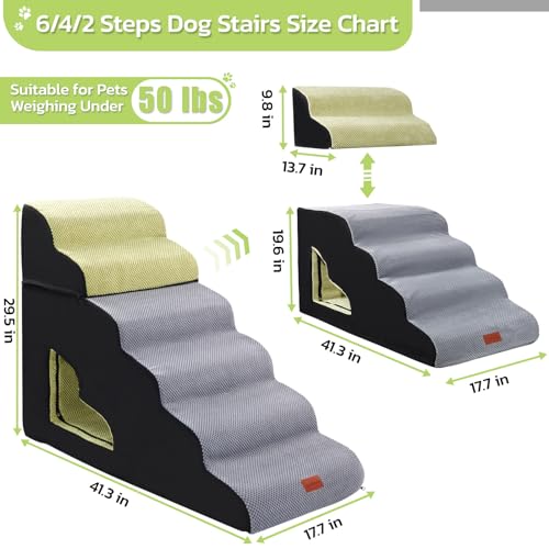 6 Steps 30 inches Height Dog Stairs for Bed for Small& Older Pets (Grey / 6 Tiers)