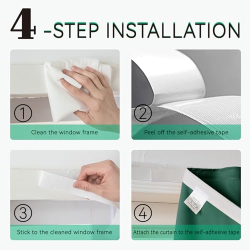 Self Adhesive Blackout Curtains (Dark Green / 47"W x 59"L (Pack of 1))