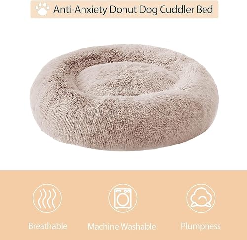 Large Round Calming Dog Bed Cat Bed for Comfy Sleep (36"L x 36"W x 10"Th / Brown)