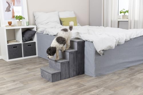 4 Step Velour Pet Stairs (Gray / 15" W x 22.8" H)