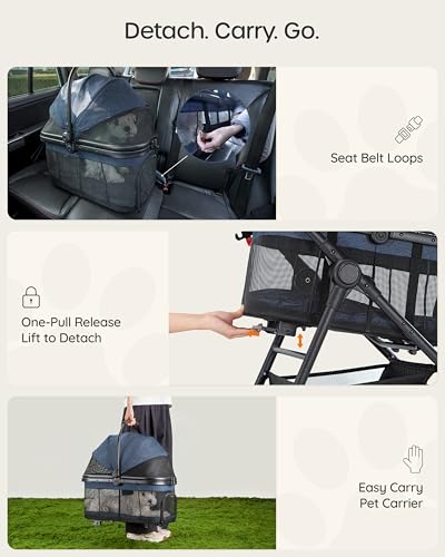 3 in 1 Pet Carrier Stroller for Small (Navy Blue)