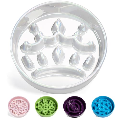Dog Bowls Slow Feeder Ceramic (Crown Silver / M-1.5 Cups)