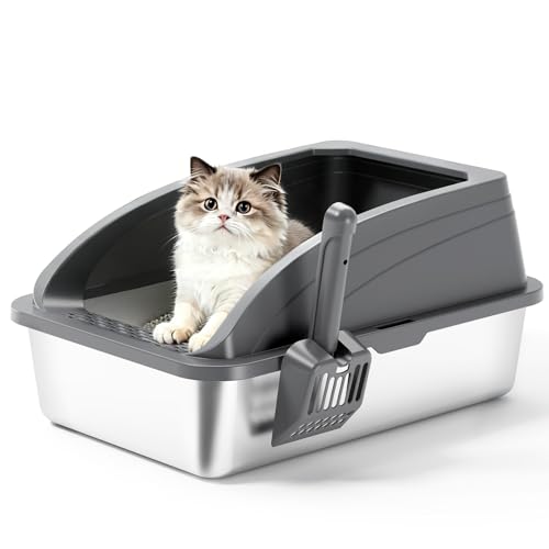 Stainless Steel Cat Litter Box with Lid (Dark Gray)