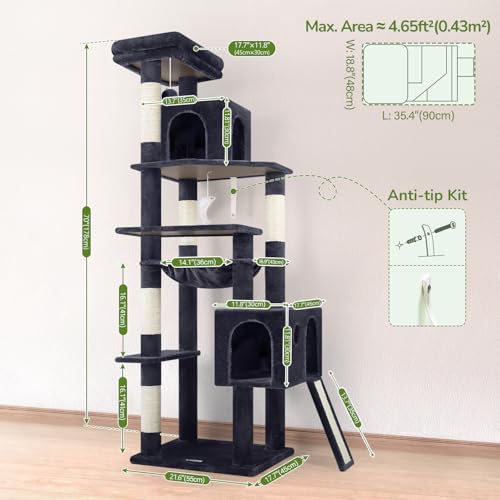 F70 Pro Heavy Duty Cat Tree Tower for Indoor Cats Large Adult (70inch / Dark Grey)