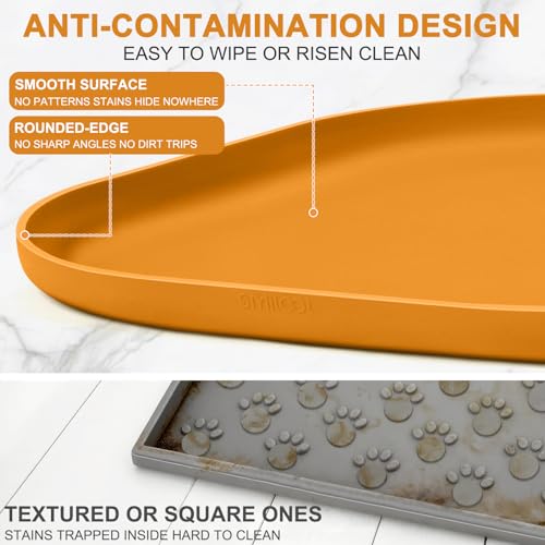 Waterproof Silicone Pet Food Mat with Raised Edge for Dog & Cat (Orange / 19"L x 12"W)