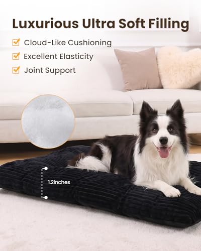 Washable Dog Crate Bed Kennel Mat for Large Dogs (Black / 35.0"L x 23.0"W x 3.0"Th)