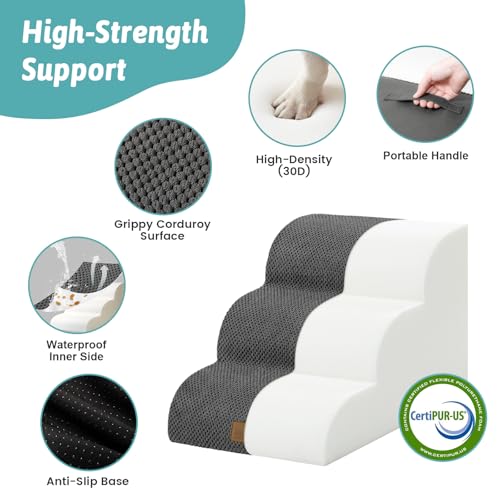 Wide Dog Stairs for Small Dog 15.7" H (Dark Grey / Wide:17.7"x22.4"x15.7")