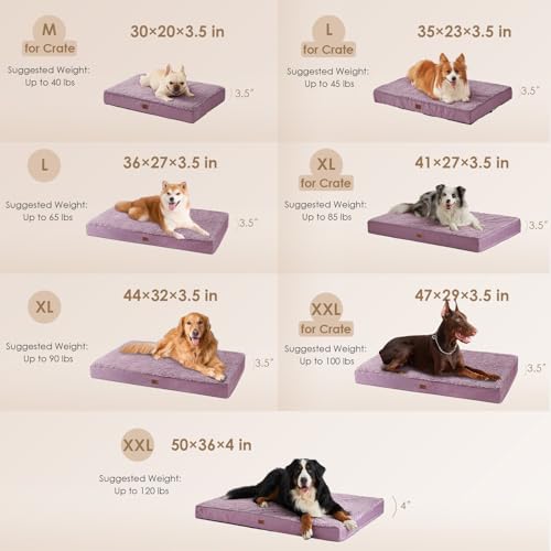 Orthopedic Dog Bed Extra Large with Removable Washable Cover (41*27*3.5 inches / Fog Purple)
