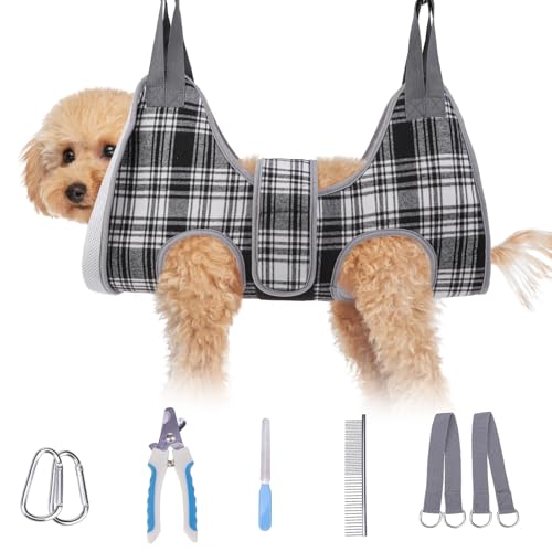 Dog Grooming Hammock for Small Dogs (XS (Leg Spacing: 6-9.5" / Max W: 15lbs) / Black & White)