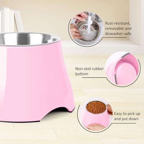 Dog Bowls Cone Friendly Non Slip Single Dog Bowl with Stainless Steel Inner (Large(3 Cups) / Pink)