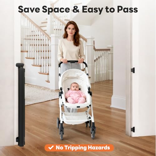 2 Pack) Retractable Baby Gates for Doorways, 55" Wide Mesh Dog Gate (Black / 33'' Tall X 55'' Wide (2 Pack))