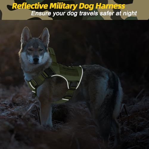 Green Tactical Dog Harness for Extra Large Dogs (Green / XX-Large: 110-160 lbs (Chest:36-43",Neck:26-37"))