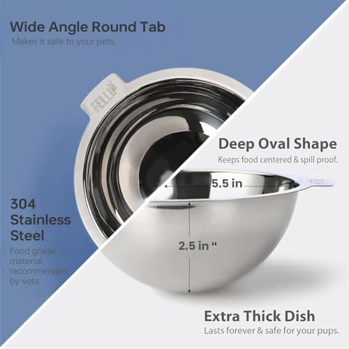 Pet Oblik Acrylic Raised Dog Food Water Bowl Stainless Steel Slanted Oval Dish for Short Leg Puppy & Small Medium Pet (Shadow / 1.5 Cups Oval Dish)