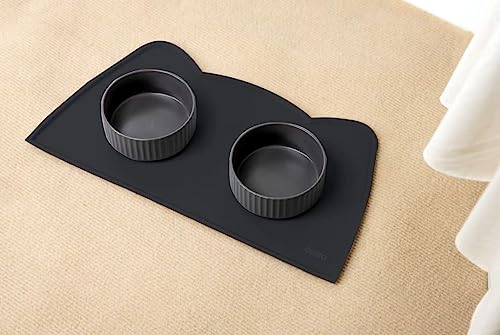 Cat Food Mat Silicone Pet Feeding Mat (20"L x 12"W / Black)