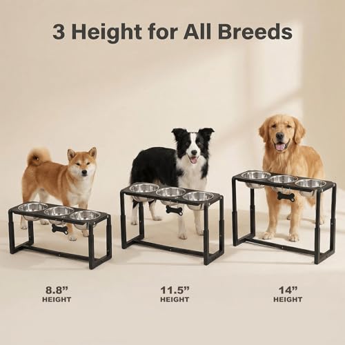Metal Elevated Dog Bowls (8.8-14" | M/L Dogs | 3×58oz Bowls)