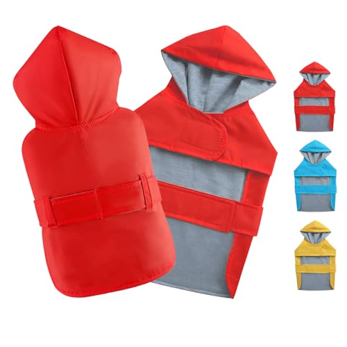 Dog Raincoat Small Dog Rain Jacket Hooded Poncho Waterproof Pet Rain Suit Double (Red / XS:Back Length 4.6-6.7")