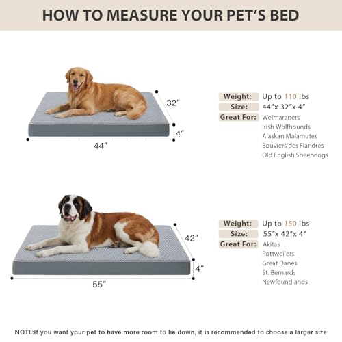 XL Waterproof Orthopedic Dog Bed for Crate Mat 44x32 Extra Large (Grey / 44"L x 32"W x 4"Th)