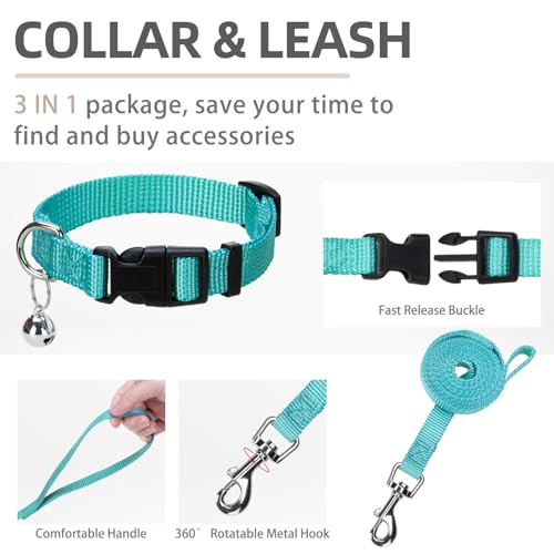 Dog Harness Collar and Leash Set No Pull for Small Medium Sized (Turquoise / XS (CHEST 13"-14.5"))
