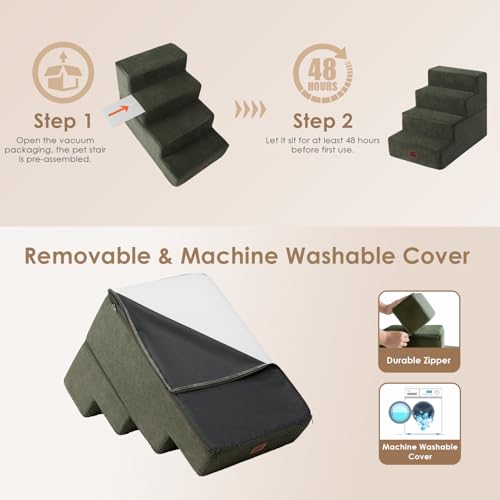 Dog Stairs for Bed 18" H (Military Green / Standard 15" x 24" x 18")