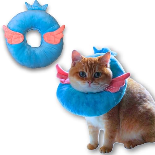 Adjustable Comfy Flower Style Elizabeth Collar for Cats Puppies Soft Recovery Cone Pet Protective Neck Collar (Blue Angel Wing / Small)