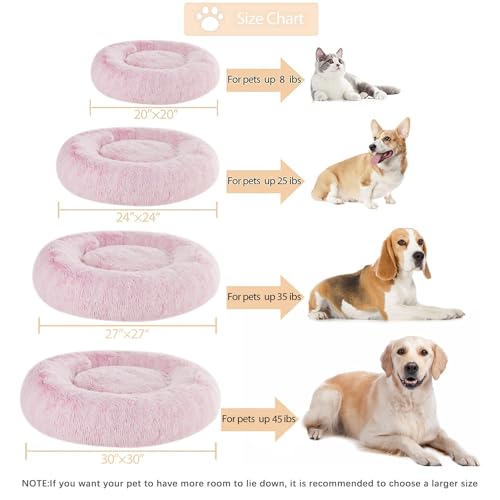 Large Pink Round Calming Dog Bed Cat Bed for Comfy Sleep (45"L x 45"W x10"Th / light pink)