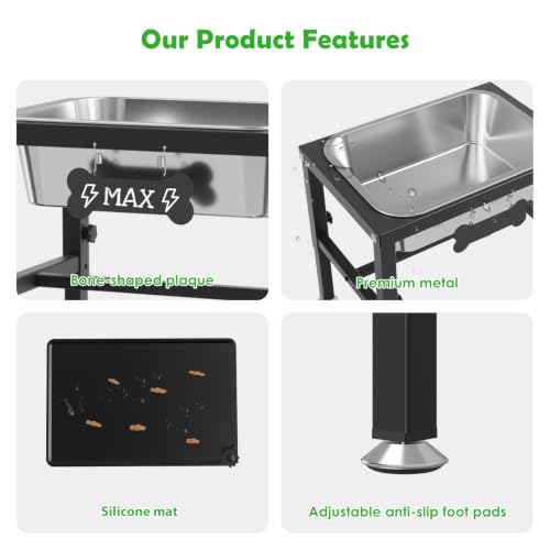 2 Gallon Elevated Dog Water Bowl for Large Dogs with Spill (Black-2 gal & mat / Height: 9.4-14.2")