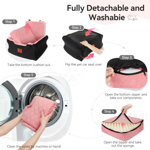 Dog Car Seat for Small Medium Dogs (Black-Pink)