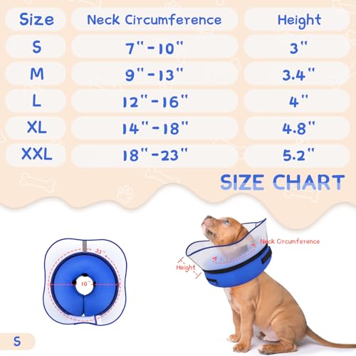 Raised Inflatable Dog Cone Collar to Stop Licking (Solid Blue / S(Neck 7"-9.5"))